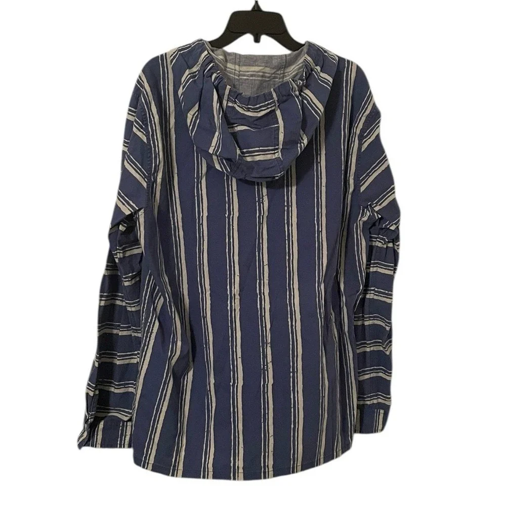 J. Crew Men's‎ Blue White Cotton Striped Shirt Hoodie Sweatshirt Size L